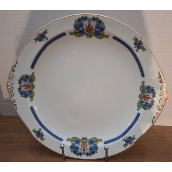 Vintage 1920's Prestwick W H Grindley Blue, Orange, Gold Rim 10.25" Cake Plate - Picture 1 of 6